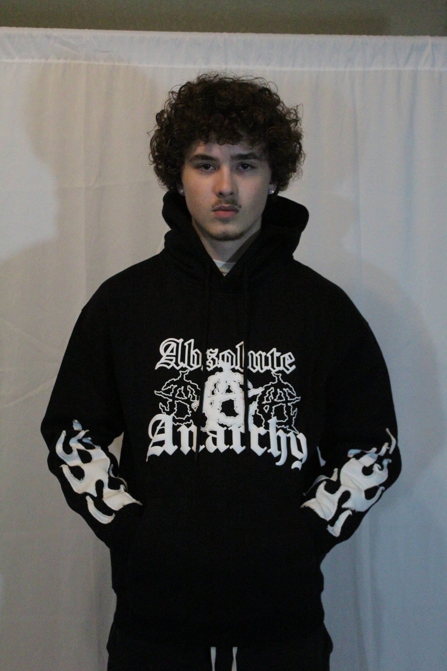 Black With White Flames Anarchy Hoodie