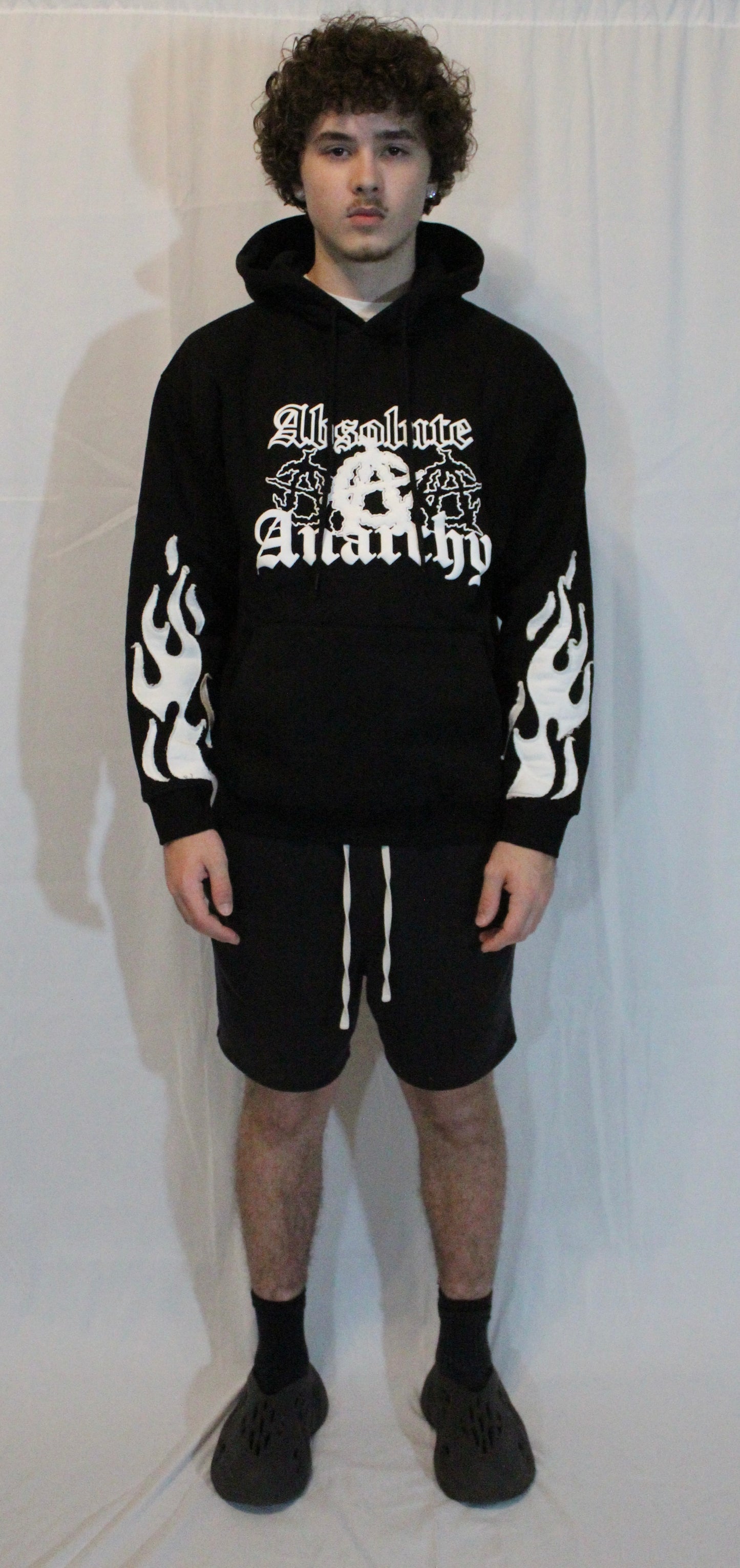 Black With White Flames Anarchy Hoodie