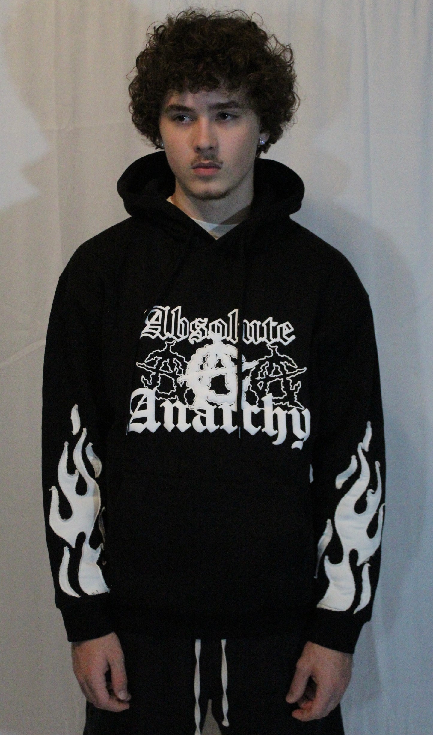 Black With White Flames Anarchy Hoodie